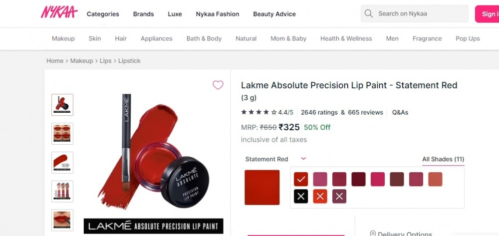 Lakme Absolute Precision Lip Paint - Statement Red  Mrp : 325/- ( Amazon 584/- )