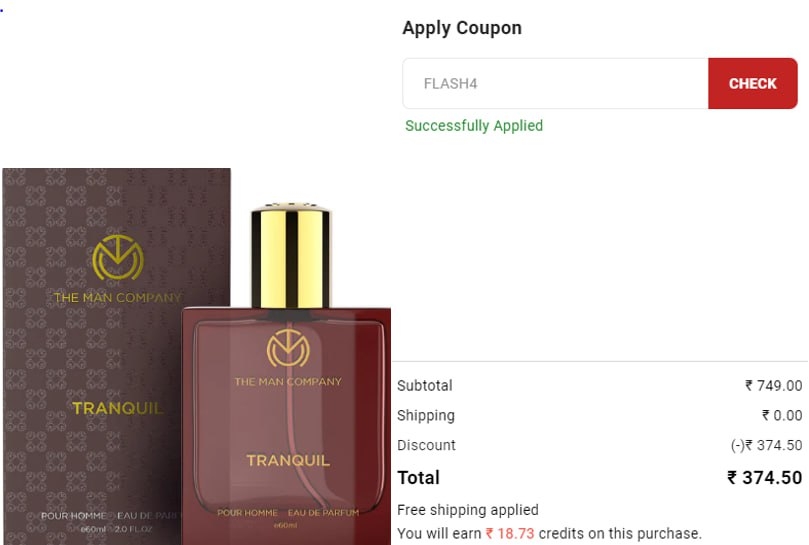 Offer: 50% OFF on EDP Tranquil 60ml + 5% OFF through UPI Code: FLASH4