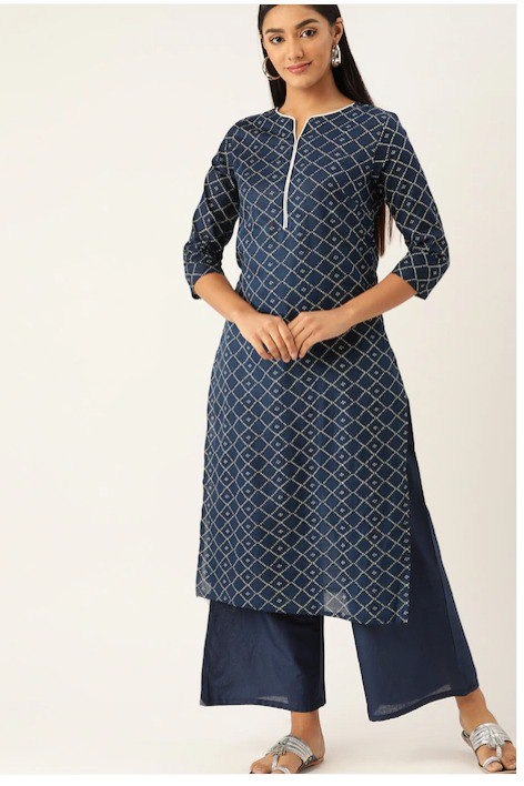 Anouk Women Teal Blue & Off White Printed Pure Cotton Kurta with Palazzos 80% OFF@ 339