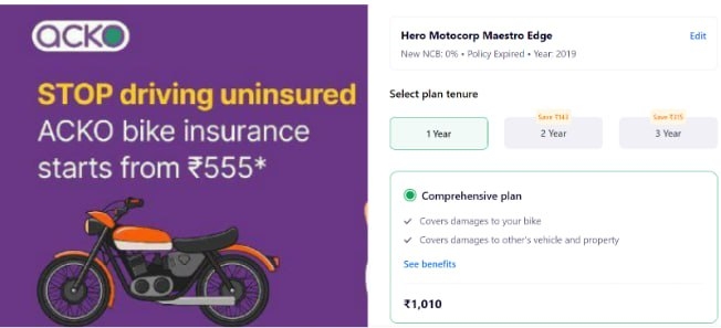 Bike Insurance Starts at Rs.555